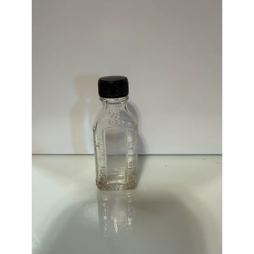 Vintage 1/2 Oz Clear Glass Apothecary Bottle with Embossed Measurements and Cap